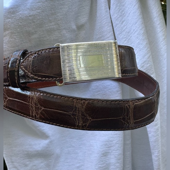 RALPH LAUREN American brown alligator  sterling  buckle and belt size 30 unisex - Picture 2 of 16